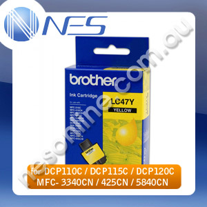 Brother Genuine LC47Y YELLOW Ink Cartridge for DCP110C/115C/120C/MFC210C/215C/3240C/410CN/420CN/425CN/5440CN/5840CN/620CN/640CW (400 Pages Yield) [LC-47Y]