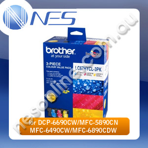 Brother Genuine LC67HYCL3PK High Yield COLOR Value Pack for DCP-6690CW/MFC-5890CN/MFC-6490CW/MFC-6890CDW (750 Pages Yield) [LC-67HYCL3PK]