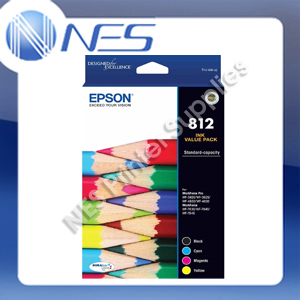 Epson Genuine #812 Value Pack Ink Cartridge (Black Cyan Magenta Yellow) for WF-4830, WF-4835, WF-3820, WF-3825 [C13T05D692]