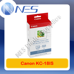 Canon KC-18IS Colour Ink/Square Label 18 Sheet Set Kit 5x5> SELPHY CP900/CP910