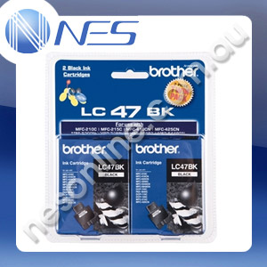 Brother Genuine LC47BK2PK BLACK TWIN PACK Ink Cartridge for DCP110C/115C/120C/MFC210C/215C/3240C/410CN/420CN/425CN/5440CN/5840CN/620CN/640CW (500 Pages Yield) [LC-47BK2PK] ***FREE SHIPPING!***