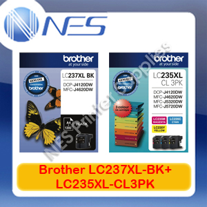 Brother Genuine LC237XL-BK+LC235XL-CL3PK (4x) Ink Set-> MFC-J4120DW/MFC-J4620DW