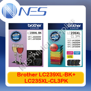 Brother Genuine LC239XL-BK+LC235XL-CL3PK (4x) Ink Set for MFC-J5320DW/MFC-J5720DW
