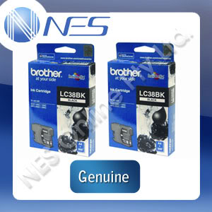 Brother Genuine LC38BK2PK BLACK TWIN PACK Ink Cartridge for DCP145C/DCP165C/DCP195C/DCP375CW/MFC250C/MFC255CW/MFC257CW/MFC290C/MFC295CN (2x 300 Pages Yield) [LC38BK2PK]