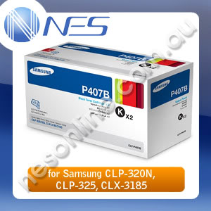 Samsung Genuine CLTP407B Twin Pack BLACK Toner Cartridge for CLP-325/CLP-325W/CLX-3185/CLX-3185FN/CLX-3185FW [CLP-P407B]