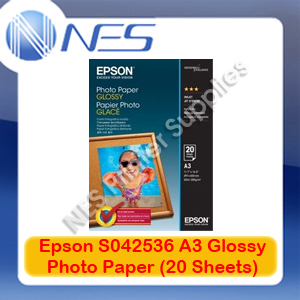 Epson Genuine S042536 A3 Glossy Photo Paper (20 Sheets) 200GSM 297mmx420mm