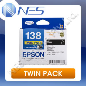 Epson Genuine 138 High Capacity DURABrite Ultra TWIN PACK BLACK Ink Cartridge for Stylus NX230/NX420/N430/NX635, WorkForce 320/325/435/525/545/60/625/630/633/645/840/845/7010/7510/7520 [C13T138194]